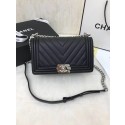 Chanel Boy Flap Caviar Original V Leather Shoulder Black Bag A67086 Silver HV03441XW58