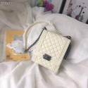 Chanel boy handbag Patent Calfskin & Silver-Tone Metal AS1030 creamy-white HV10303fj51