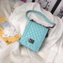 Chanel boy handbag Patent Calfskin & Silver-Tone Metal AS1030 sky blue HV05094KX51
