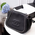 Chanel Calfskin & silver-Tone Metal Shoulder Bag 94008 black HV05636Yr55