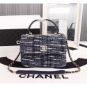 Chanel Calfskin Tweed & Gold-Tone Metal Tote Bag 36982 dark blue HV00091dw37