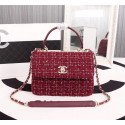 Chanel Calfskin Tweed & Gold-Tone Metal Tote Bag 36982 red HV11823Xp72