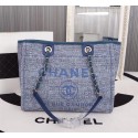 Chanel Canvas Shopping Bag Calfskin & Silver-Tone Metal A23556 blue HV02228Gh26
