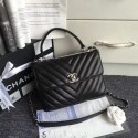 Chanel CC original lambskin top handle flap bag 92236V black HV06855xa43