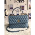 Chanel CC original lambskin top handle flap bag 92236V Light blue Gold Buckle HV03063Xp72