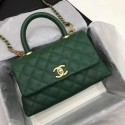 Chanel Classic Caviar leather mini Top Handle Bag A92990 green gold chain HV02023Yo25