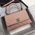 Chanel Classic Caviar leather mini Top Handle Bag A92990 pink Silver chain HV00724vK93