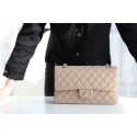Chanel Classic Handbag Grained Calfskin & silver-Tone Metal A1112 Apricot HV01489KX51