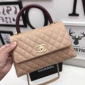 Chanel Classic Top Handle Bag A92991 apricot gold chain Red handle HV01167pA42