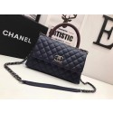 Chanel Classic Top Handle Bag A92991 Dark blue Silver chain Red handle HV06829fw56