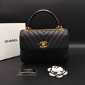 Chanel Classic Top Handle Bag V2371 black sheepskin gold chain HV00596Is53