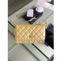 Chanel classic wallet on chain Grained Calfskin & gold-Tone Metal 33814 Pearlescent apricot HV05697gE29