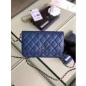 Chanel classic wallet on chain Grained Calfskin & gold-Tone Metal 33814 Pearlescent blue HV05796UF26