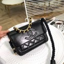 Chanel flap bag Crumpled Calfskin Cotton & Gold-Tone Metal AS0074 black HV11239lu18