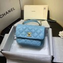 Chanel flap bag Grained Calfskin & Gold-Tone Metal AS1155 light blue HV01844fJ40