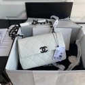 Chanel flap bag Grained Calfskin & Lacquered Metal AS2303 white HV03485Cw85