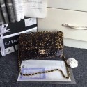 Chanel flap bag Sequins & Gold-Tone Metal AS0160 black HV08821Lo54