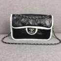 Chanel Flap Bag Shearling Lambskin & silver-Tone Metal 3378 black&white HV10339Kn56