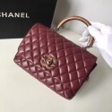 Chanel Flap Bag with Top Handle Gold-Tone Metal A57342 Burgundy HV00154Av26