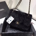 Chanel flap bag Wool sheepskin &Gold-Tone Metal AS1063 black HV11649UM91