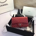 Chanel Flap Original Lambskin Leather Shoulder Bag CF 1116V red silver chain HV04527io33