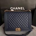 Chanel LE BOY Shoulder Bag Caviar Leather 67087 blue Gold chain HV11359hc46