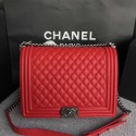 Chanel LE BOY Shoulder Bag Original Caviar Leather 67087 red Silver chain HV02504vK93