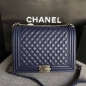 Chanel LE BOY Shoulder Bag Original Sheepskin 67087 blue Silver chain HV01378tg76