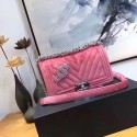 Chanel LE BOY Shoulder Bag velvet 67086B pink HV07421wv88