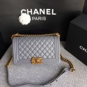 Chanel LEBOY Shoulder Bag Sheepskin Leather A67086 gray Gold chain HV05792Pf97