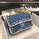 CHANEL Mini Flap Bag Denim Braid & Silver-Tone Metal A69900 blue HV06508Zf62