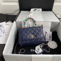 chanel mini flap bag with top handle AS2215 Navy Blue HV06045CC86