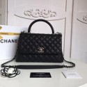 Chanel original Caviar leather flap bag top handle 92292 black Silver chain HV00551Is53