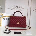 Chanel original Caviar leather flap bag top handle 92292 deep red gold chain HV00989ki86