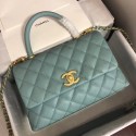 Chanel original Caviar leather flap bag top handle A92290 green &gold-Tone Metal HV01670NP24