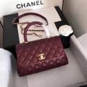 Chanel original Caviar leather flap bag top handle A92290 purple&Gold-Tone Metal HV00858Xr72