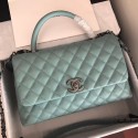 Chanel original Caviar leather flap bag top handle A92292 green &Silver-Tone Metal HV05933zS17