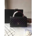 Chanel original grained leather flap bag with top handle A92292 black Silver chain HV03237Pf97