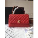 Chanel original grained leather flap bag with top handle A92292 red gold chain HV08478fj51