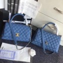 Chanel original grained leather flap bag with top handle medium A96901 blue HV05461Ym74