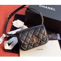 Chanel Original Sheepskin Leather Belt Bag Black 33866 Gold HV01730De45