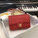 Chanel Small Classic Handbag Grained Calfskin & Gold-Tone Metal A69900 red HV01375EW67