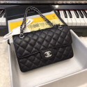 Chanel Small Classic Handbag Grained Calfskin & silver-Tone Metal A01113 black HV00507pk20