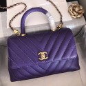 Chanel Small Flap Bag with Top Handle V92990 dark purple & gold-Tone Metal HV06150TP23
