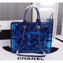 Chanel transparent Calf leather Tote Shopping Bag 8048 blue HV11235xa43