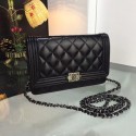 Chanel WOC Mini Shoulder Bag 33815 BOY sheepskin black silver chain HV00070VF54