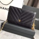 Chanel WOC Mini Shoulder Bag Original Caviar leather B33814 black gold chain HV01241EC68