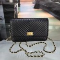 Chanel WOC Mini Shoulder Bag Original sheepskin leather C33814 black gold chain HV01665CC86
