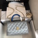 Cheap Chanel original Caviar leather flap bag top handle B92290 light blue&Gold-Tone Metal HV04910ZZ98