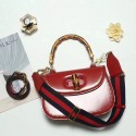 Copy Best Gucci Bamboo Daily Leather Tote Bag 488800 red HV00398Qc72